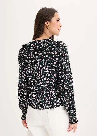 Tuniek in een fijne viscosemix, Kleur: zwart gebloemd