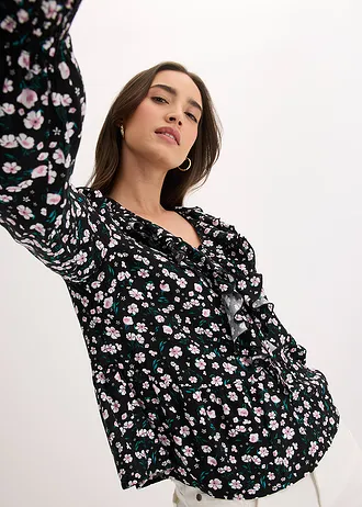 Tunică din material fin cu viscoză • negru înflorat • magazin bonprix