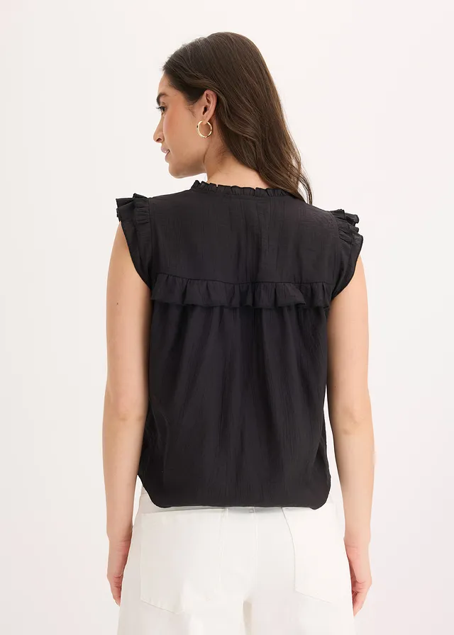 Shirtblouse in een viscosemix, Kleur: zwart