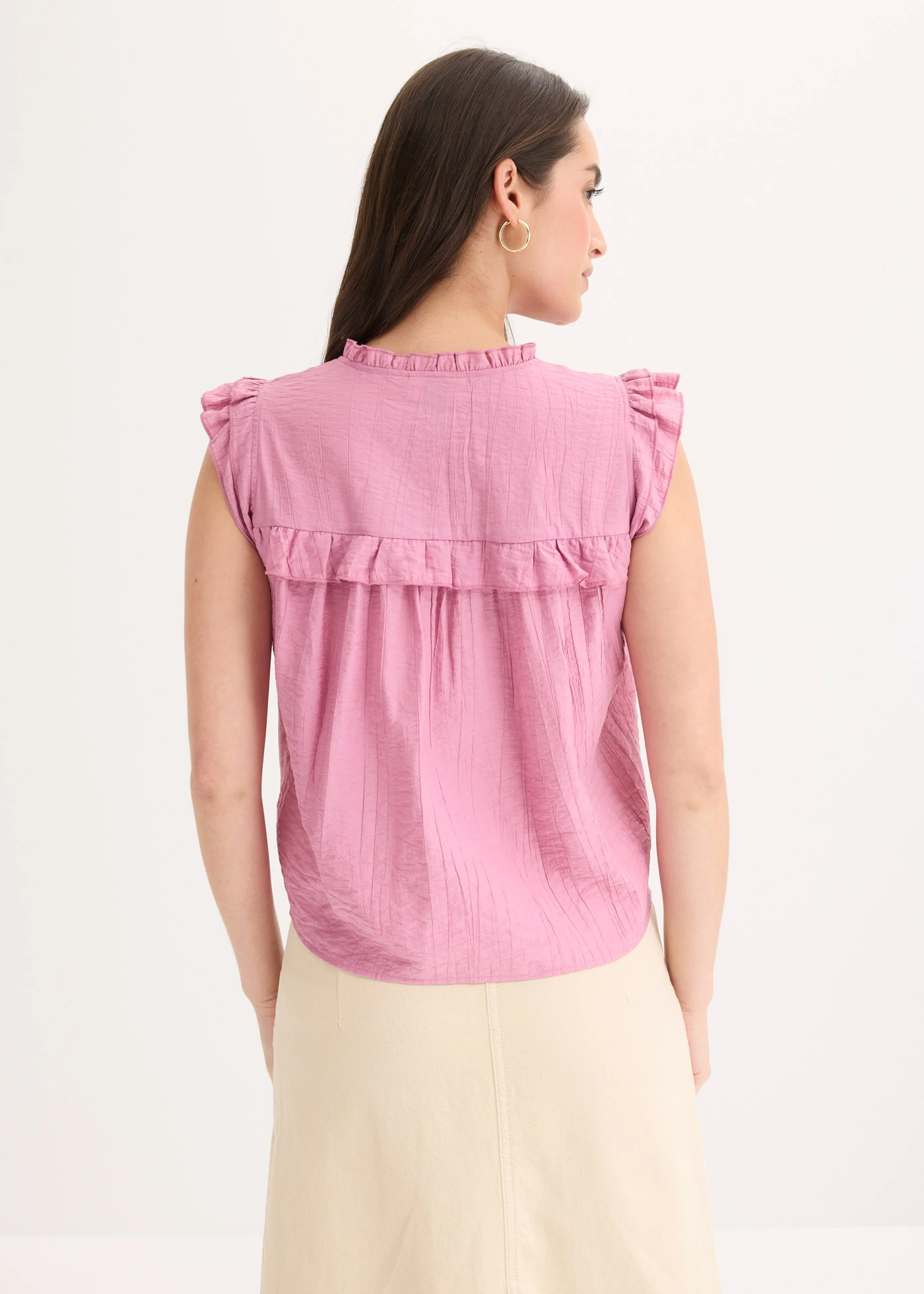 Blouse volantée en viscose mélangée • mauve • Boutique bonprix