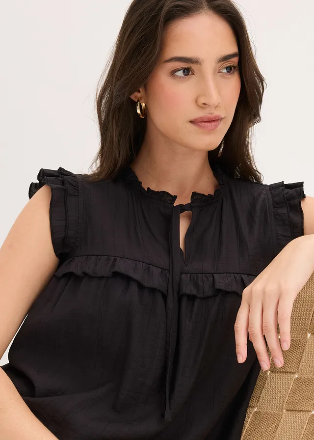 Blouse volantée en viscose mélangée • noir • product-page.page-title-suffix