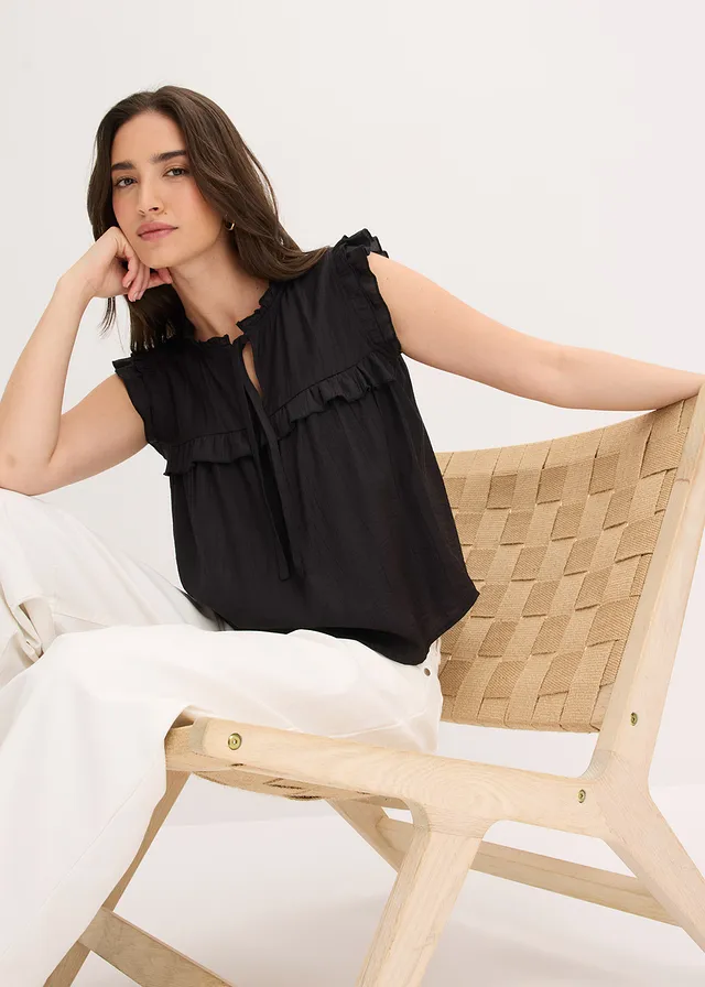 Blouse volantée en viscose mélangée • noir • product-page.page-title-suffix