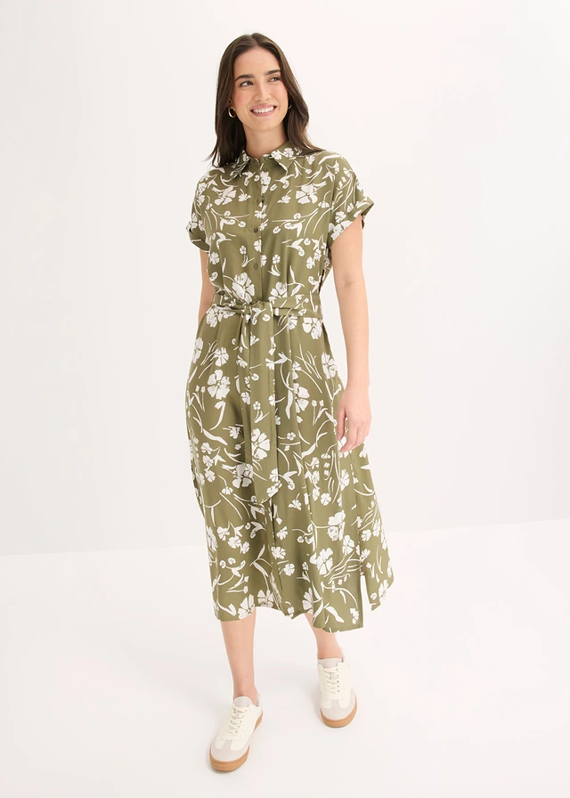 Overhemdjurk van viscose • olijfgroen-wit gebloemd • product-page.page-title-suffix