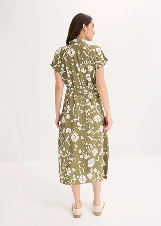 Robe-chemise 100% viscose, Couleur: olive-blanc floral