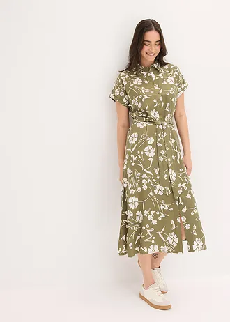 Robe-chemise 100% viscose • olive/blanc floral • Boutique bonprix