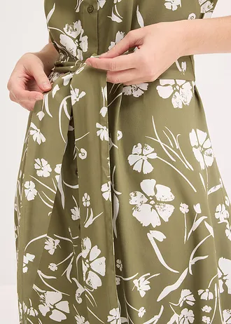 Robe-chemise 100% viscose • olive/blanc floral • Boutique bonprix