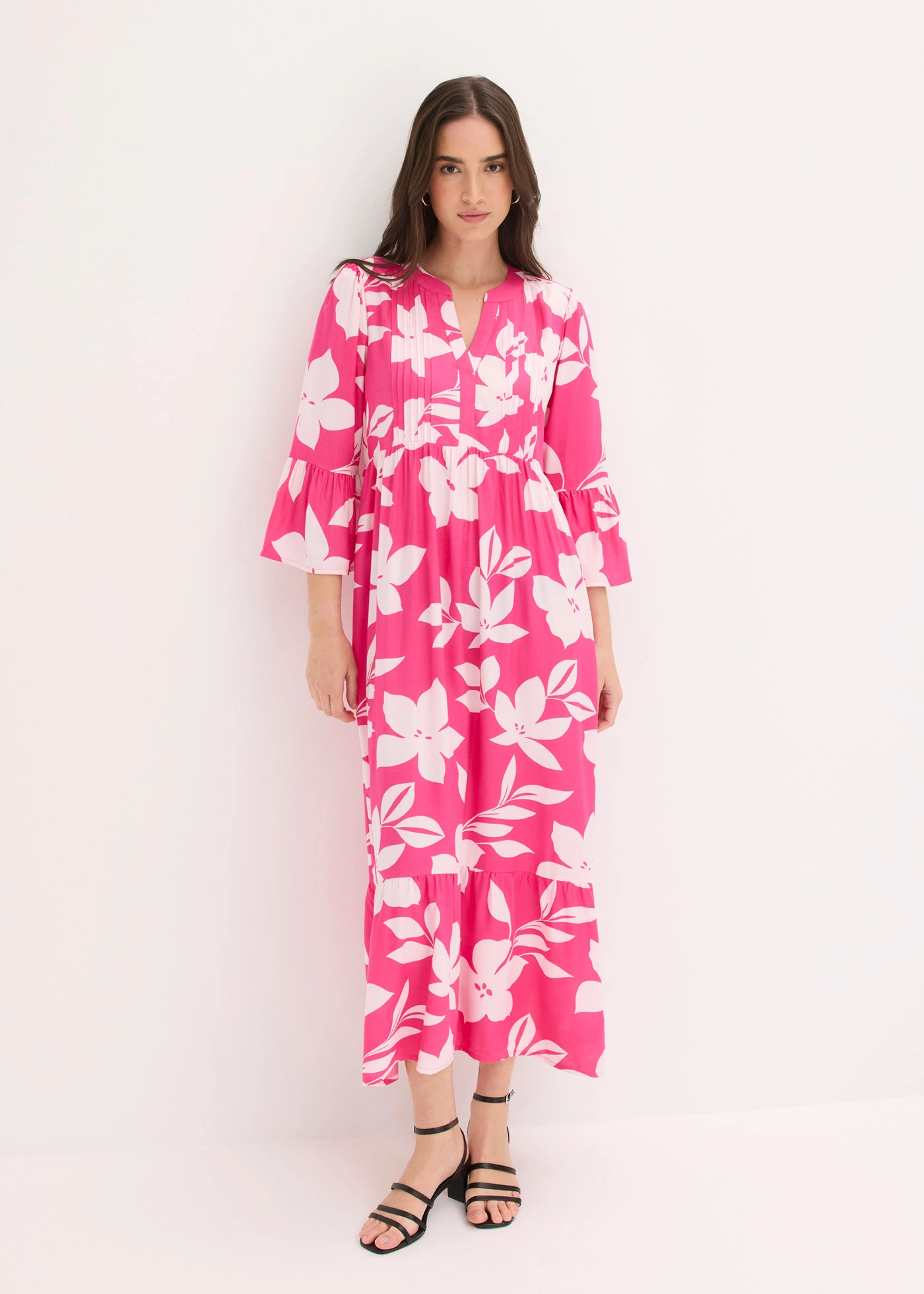 Rochie maxi din viscoză fluidă • roz-pinklady/roz deschis cu flori • magazin bonprix