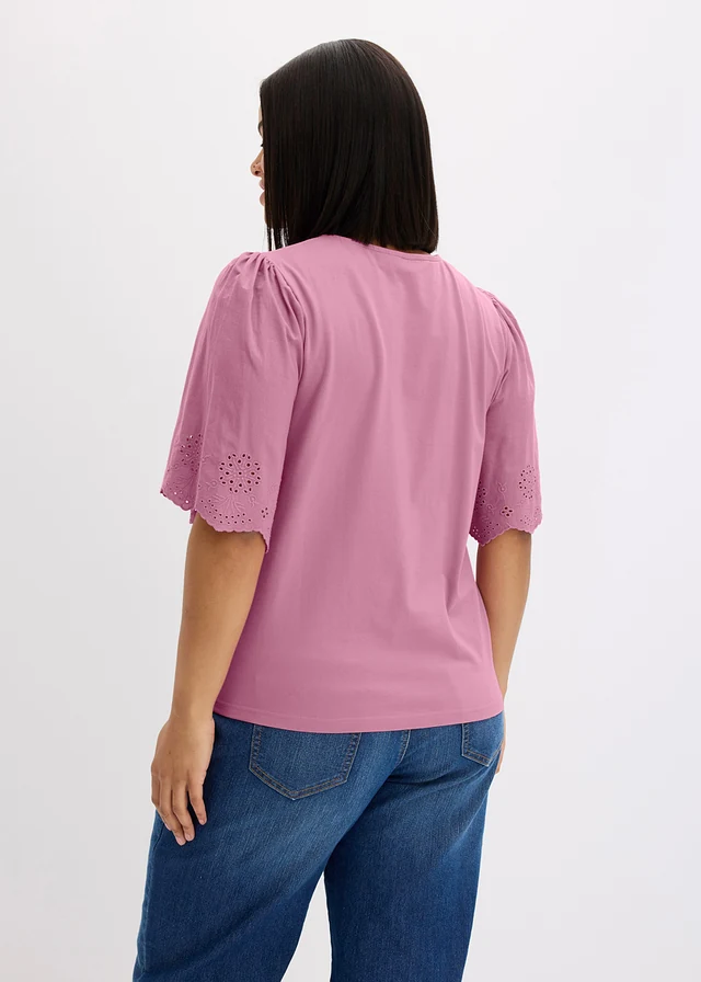 T-shirt à broderie anglaise, Couleur: mauve