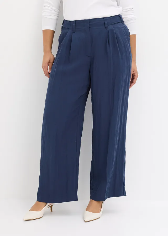 Pantalon en twill à taille réglable, Couleur: bleu foncé
