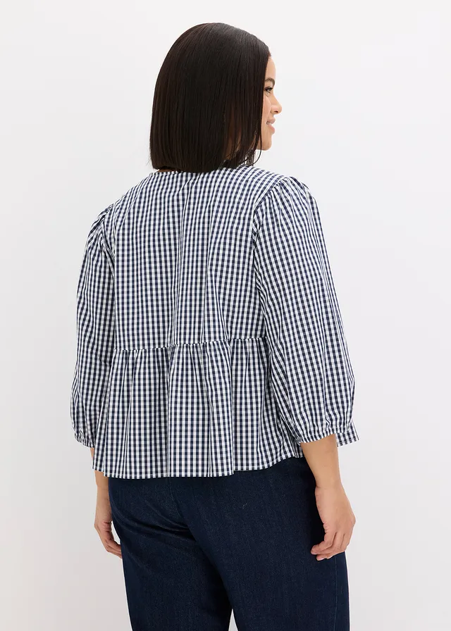 Blouse à nouettes, Couleur: bleu foncé   blanc