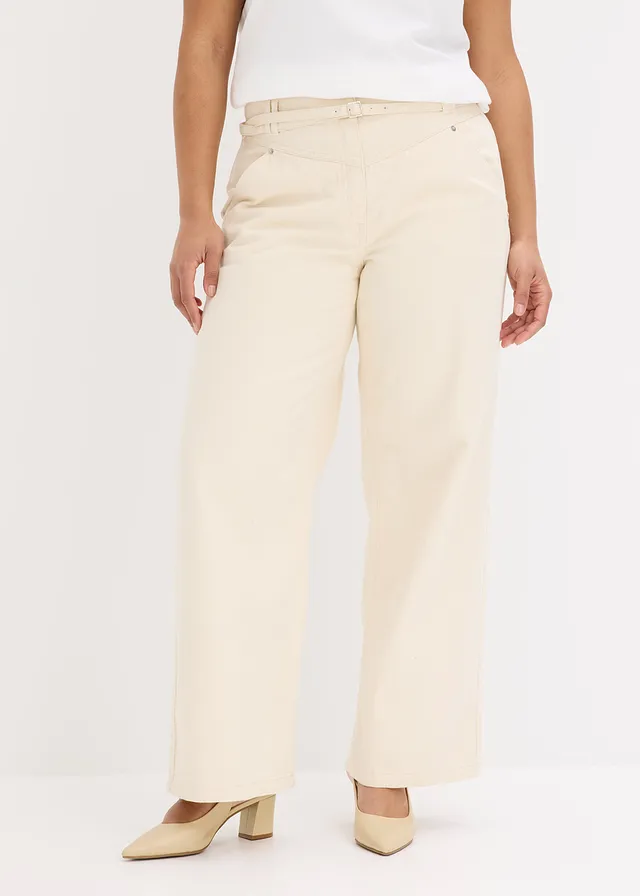 Twill broek van katoen, Kleur: ecru