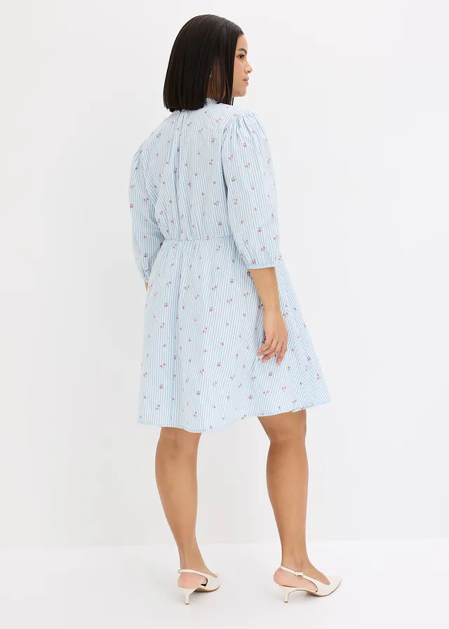 Robe courte 100% coton, Couleur: bleu clair/blanc rayé