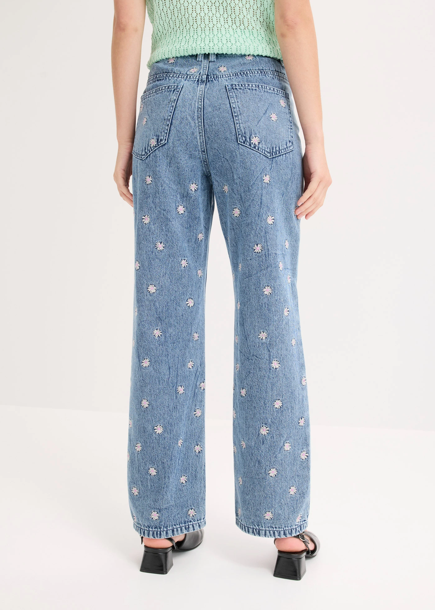 Blugi drepți High Waist, bumbac • bleu denim uzat • magazin bonprix