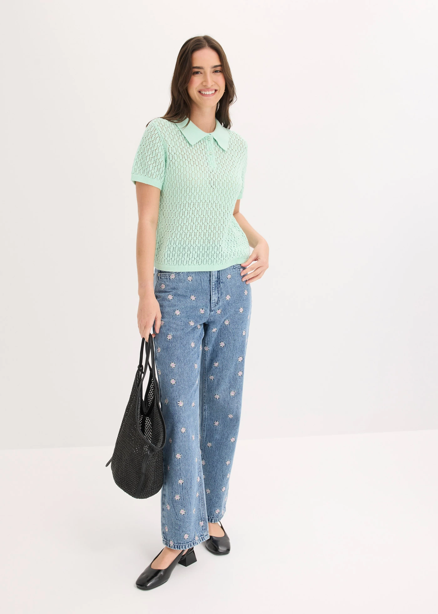 Jeansy straight, high waist, z bawełny • jasnoniebieski denim "used" • sklep bonprix