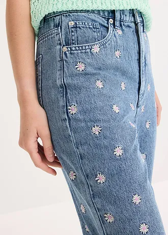 Jeansy straight, high waist, z bawełny • jasnoniebieski denim "used" • sklep bonprix