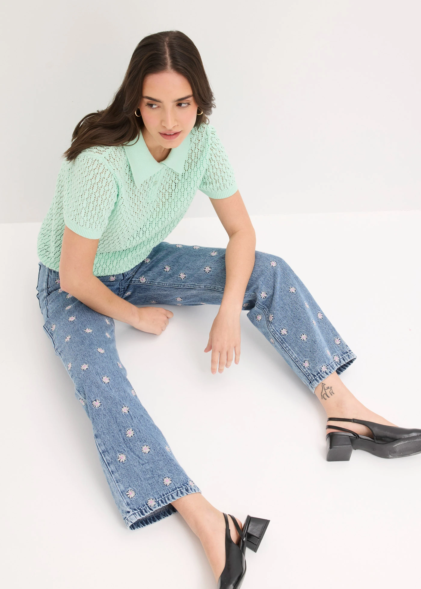 Blugi drepți High Waist, bumbac • bleu denim uzat • magazin bonprix