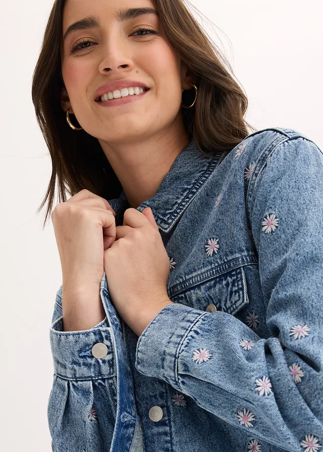 Veste en jean avec fleurs brodées • bleu clair denim used • product-page.page-title-suffix