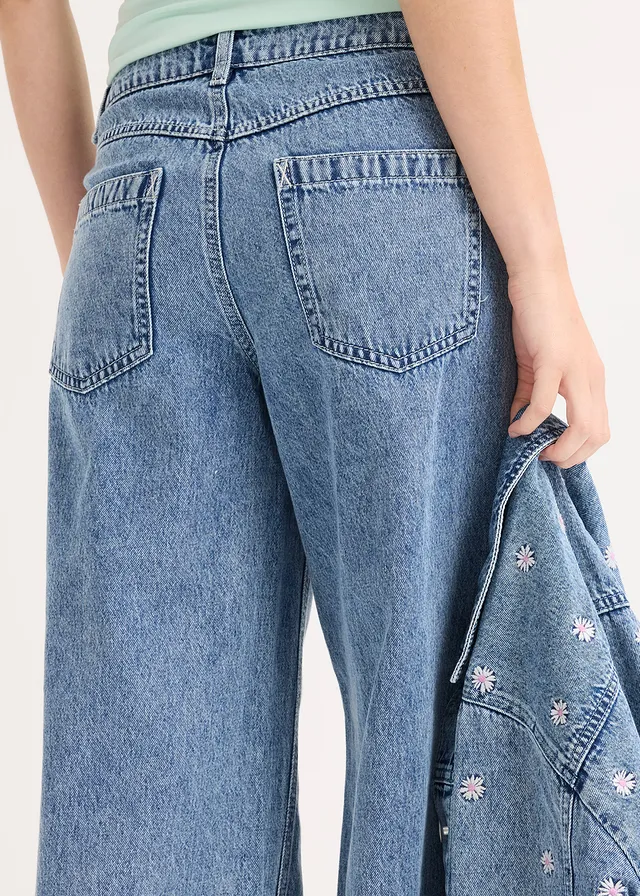 Džíny Wide Leg, Mid Waist, bavlna • světle modrý denim used • bonprix obchod
