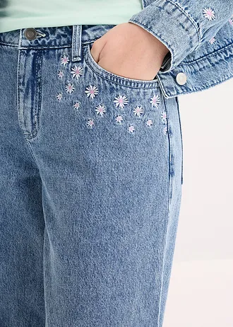 Wide leg jeans van katoen, mid waist • lichtblauw denim used • bonprix online shop