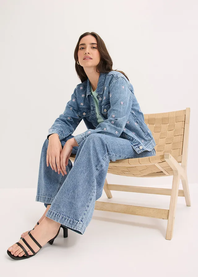 Džíny Wide Leg, Mid Waist, bavlna • světle modrý denim used • bonprix obchod