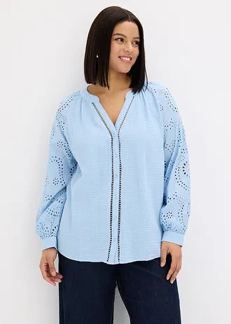 Tuniekblouse van luchtige mousseline, Kleur: lichtblauw