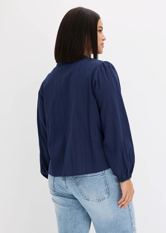 Chemisier brodé en coton, Couleur: bleu foncé