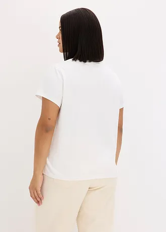 T-shirt van elastisch katoenmix, Kleur: wit met print