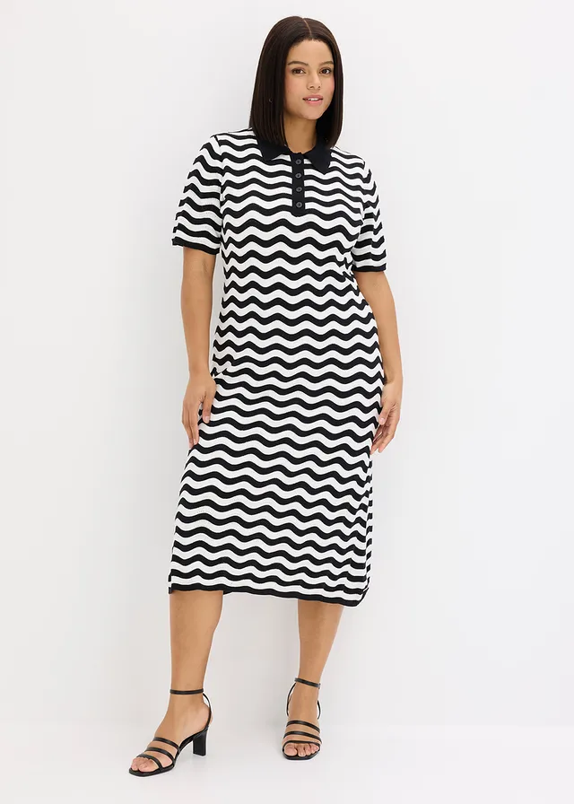 Robe en maille 100% coton, Couleur: noir / blanc