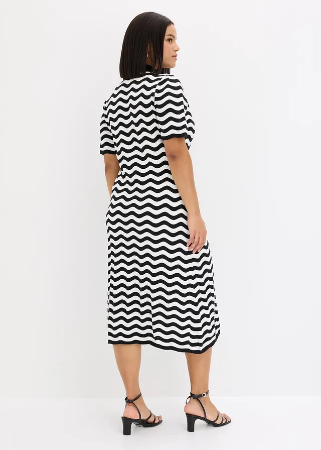 Robe en maille 100% coton, Couleur: noir / blanc