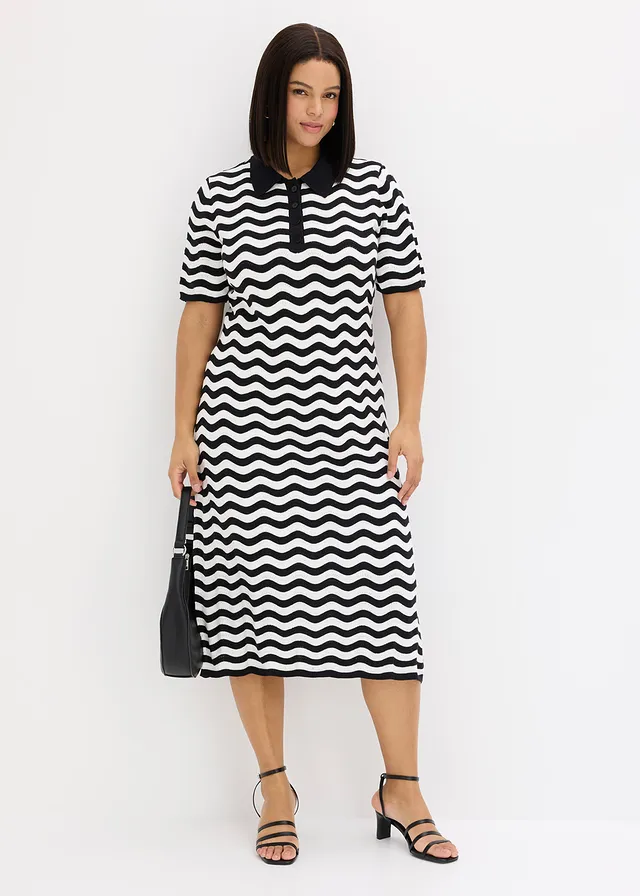 Robe en maille 100% coton, Couleur: noir / blanc