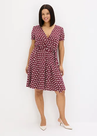 Robe en jersey viscose, Couleur: rouge érable-blanc imprimé