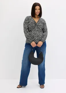 Triko ze splývavé viskózy, barva: černo-přírodní bílá s květy