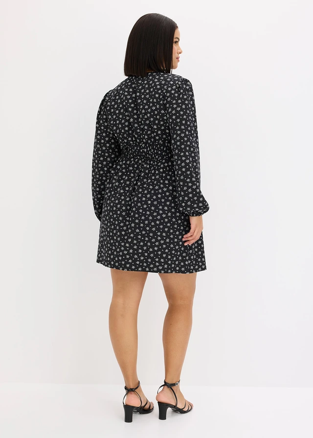 Robe courte à manches bouffantes, Couleur: noir-blanc imprimé