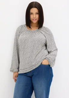 Triko s dlouhým rukávem, z viskózové směsi, barva: přírodní bílo-černá s květy