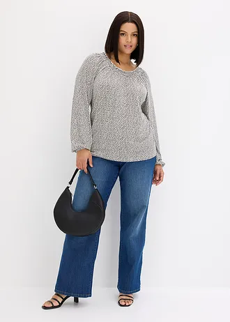 Longsleeve in een viscosemix, Kleur: wolwit-zwart