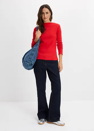 Accentuerend geribd shirt, Kleur: aardbeirood