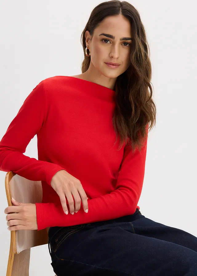 Accentuerend geribd shirt • aardbeirood • product-page.page-title-suffix