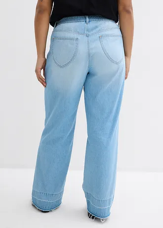 Wide leg jeans van katoen, mid waist, Kleur: lichtblauw denim used