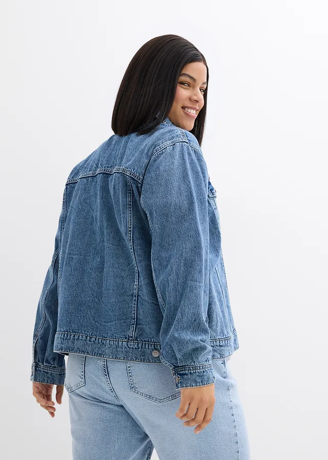 Veste en jean à détail tressé, Couleur: bleu clair denim used