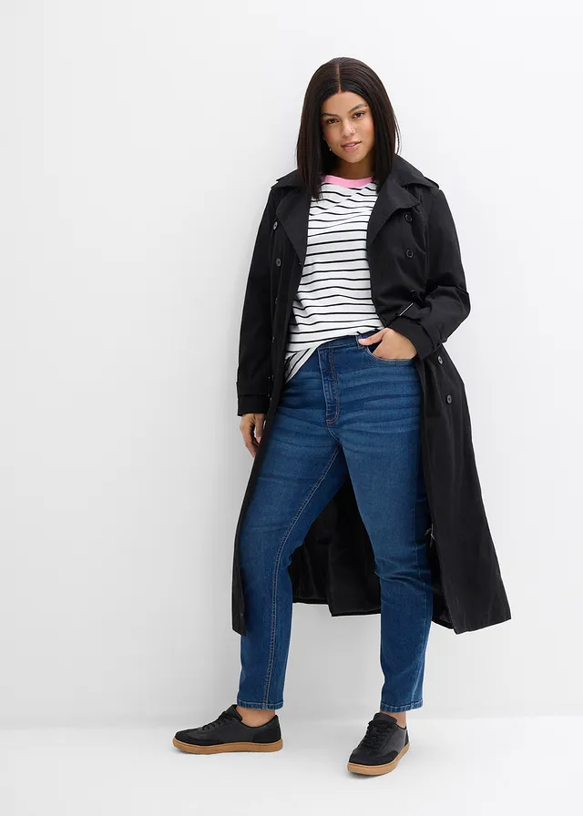 Jean skinny à taille haute et élastiquée, Couleur: bleu foncé denim used