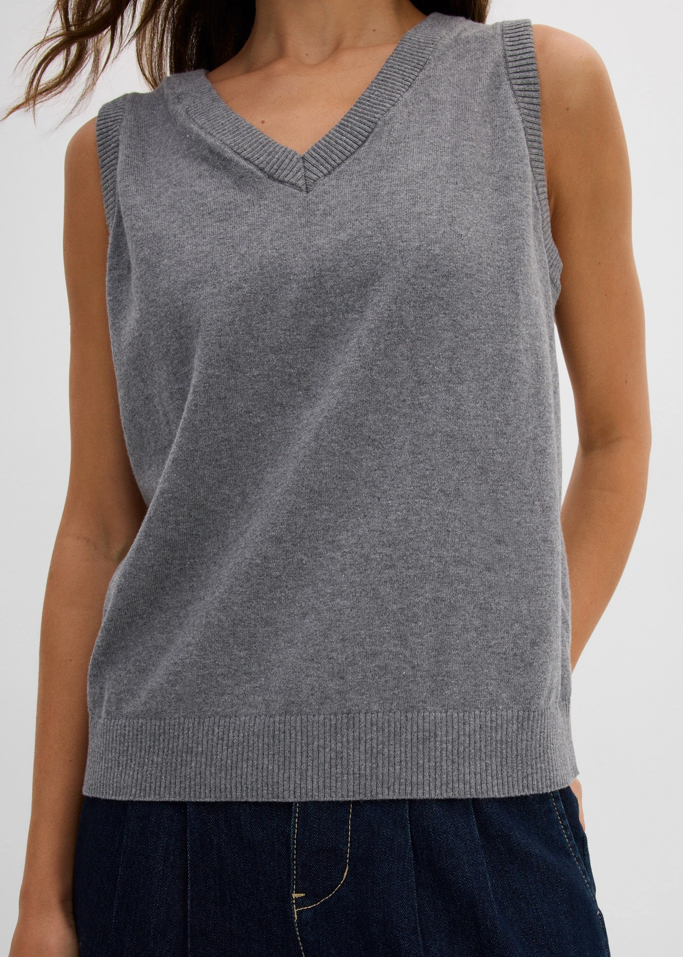 Vestă tricotată din bumbac organic 100% • gri melanj melanj • magazin bonprix