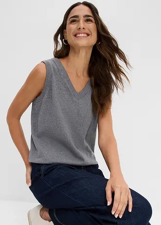 Vestă tricotată din bumbac organic 100% • gri melanj melanj • magazin bonprix