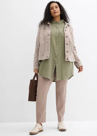 Oversized blouse van mousseline, Kleur: olijfgroen