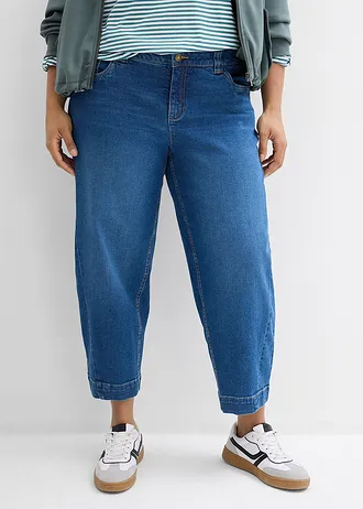 Džíny Barrel, Mid Waist, zkrácené, barva: modrý denim used