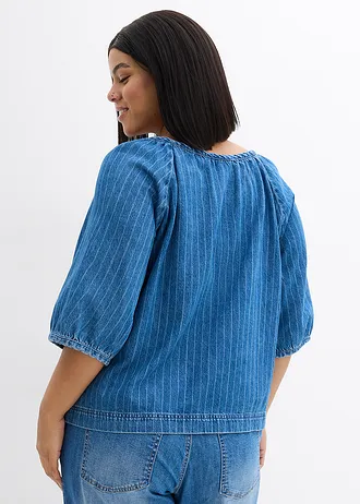 Džínová tuniková halenka, bavlna, barva: modrý denim s proužky