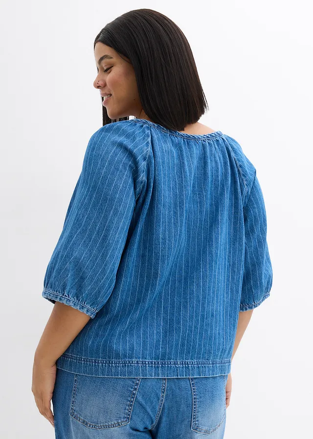 Blouse en jean, coton, Couleur: bleu denim rayé