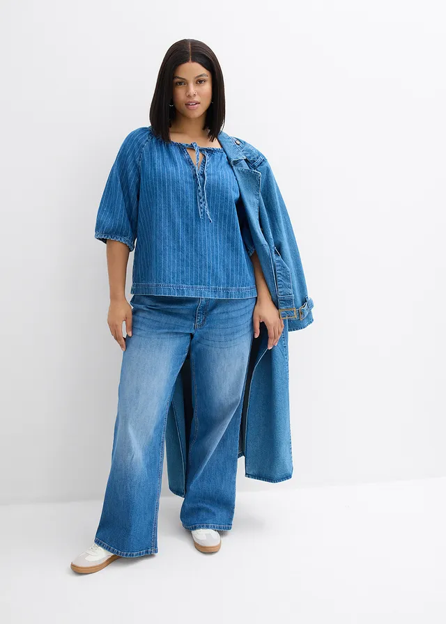 Blouse en jean, coton, Couleur: bleu denim rayé