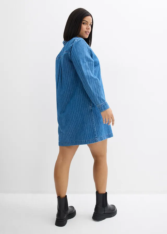 Robe en jean à manches longues et rayures, coton, Couleur: bleu denim rayé