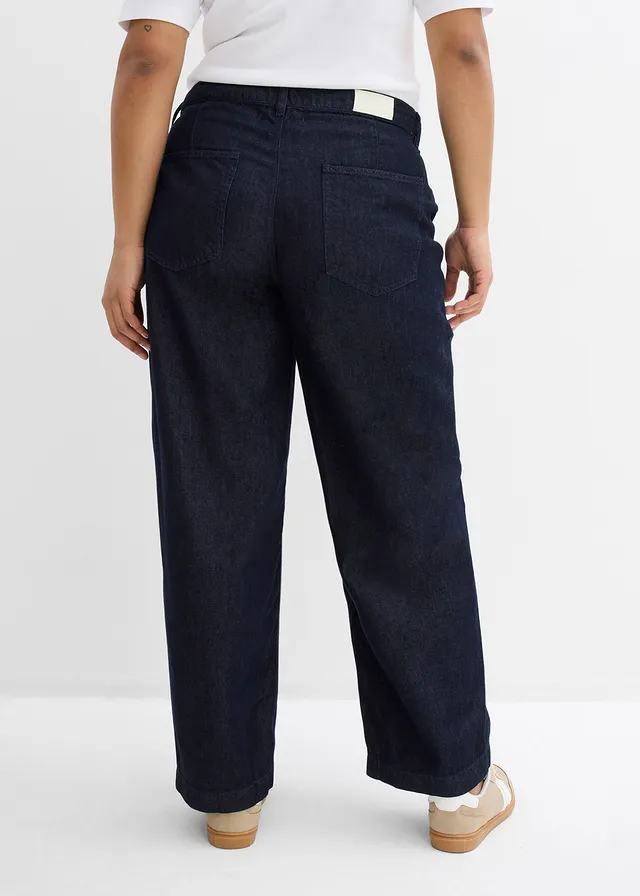 Jean barrel, taille mi-haute, Couleur: bleu foncé denim brut