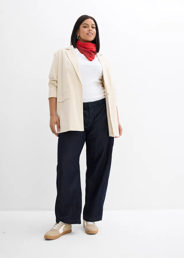 Barrel jeans, mid waist, Kleur: diepblauw denim ongewassen